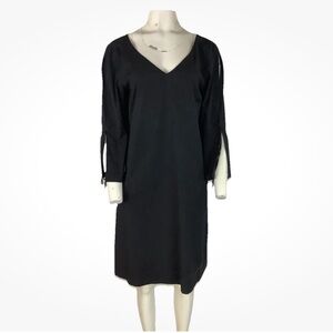 Lafayette 148 Sz L Statement Arm Shift Business Casual V Neck Dress Black